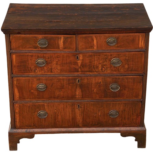 Georgian crossbanded walnut oak chest of drawers